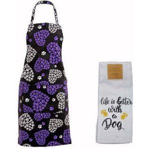 Colorful Paws in My Heart Kitchen Apron + Dog Lovers Kitchen Towel